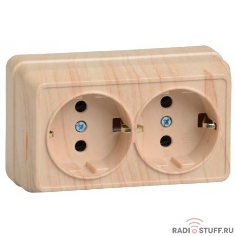 Iek ERO21-K03-16-DC РС22-3-ОС Розетка 2местн. с з/к 16А откр.уст. ОКТАВА (сосна)