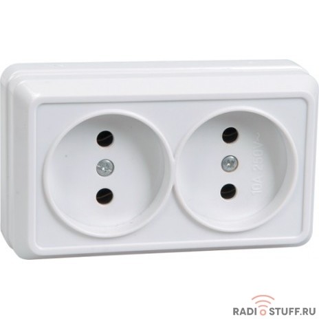 Iek ERO20-K01-10-DC РС22-2-ОБ Розетка 2местн. без з/к 10А откр.уст. ОКТАВА (белый)