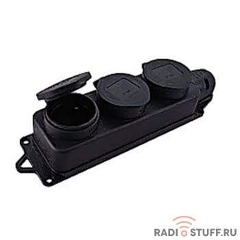 EKF RPS-015-16-230-44 Розетка трехместная с защит. крышками каучуковая 230В 2P+PE 16A IP44 EKF PROxima   
